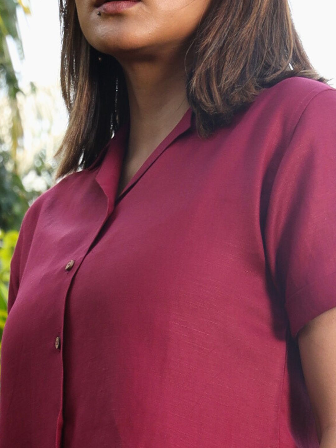 Women's Hemp Half Sleeve Cuban Collar Shirt with Coco Button