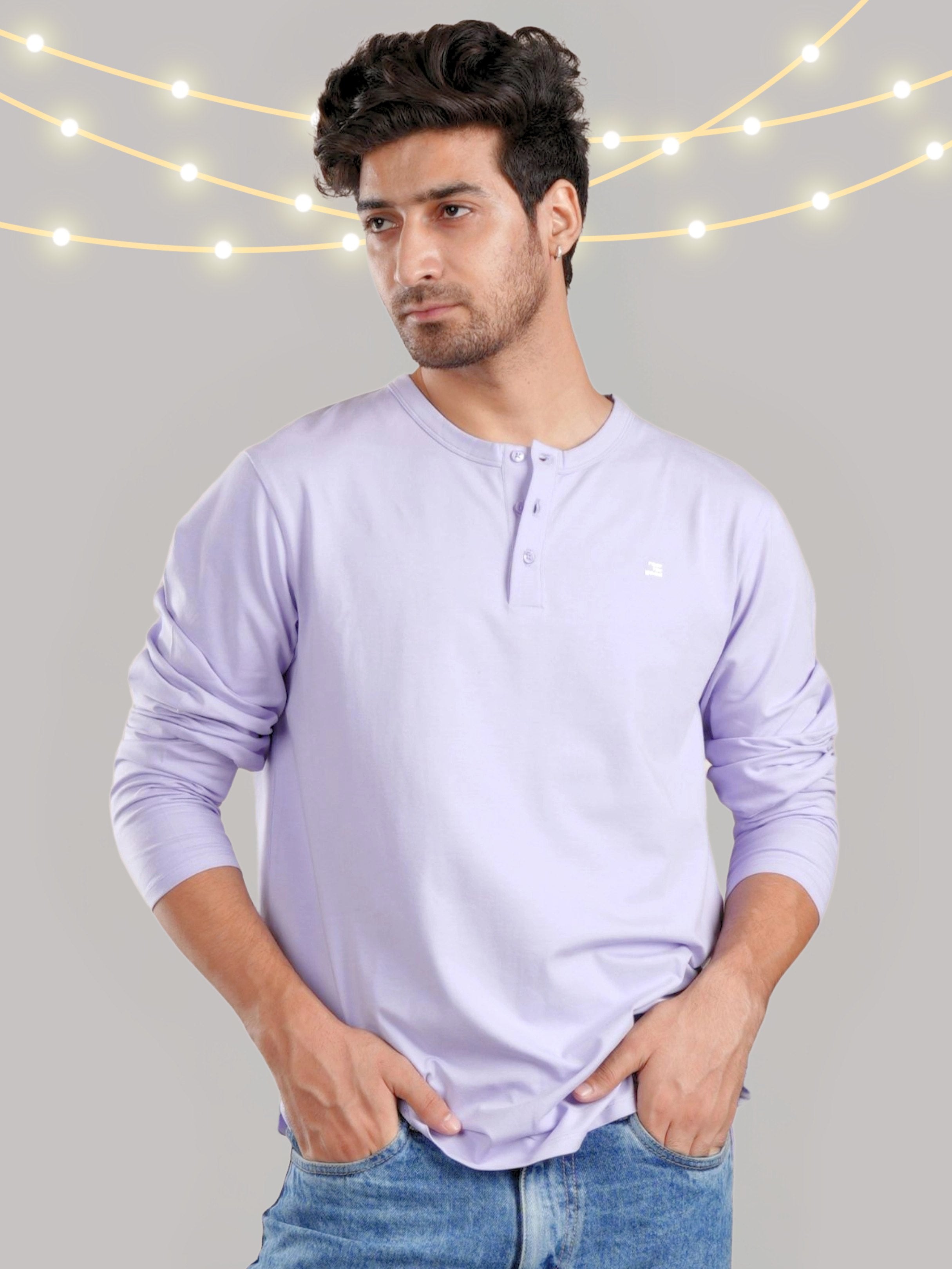 Roar Lavender Organic Cotton Henley Full Sleeve T-Shirt