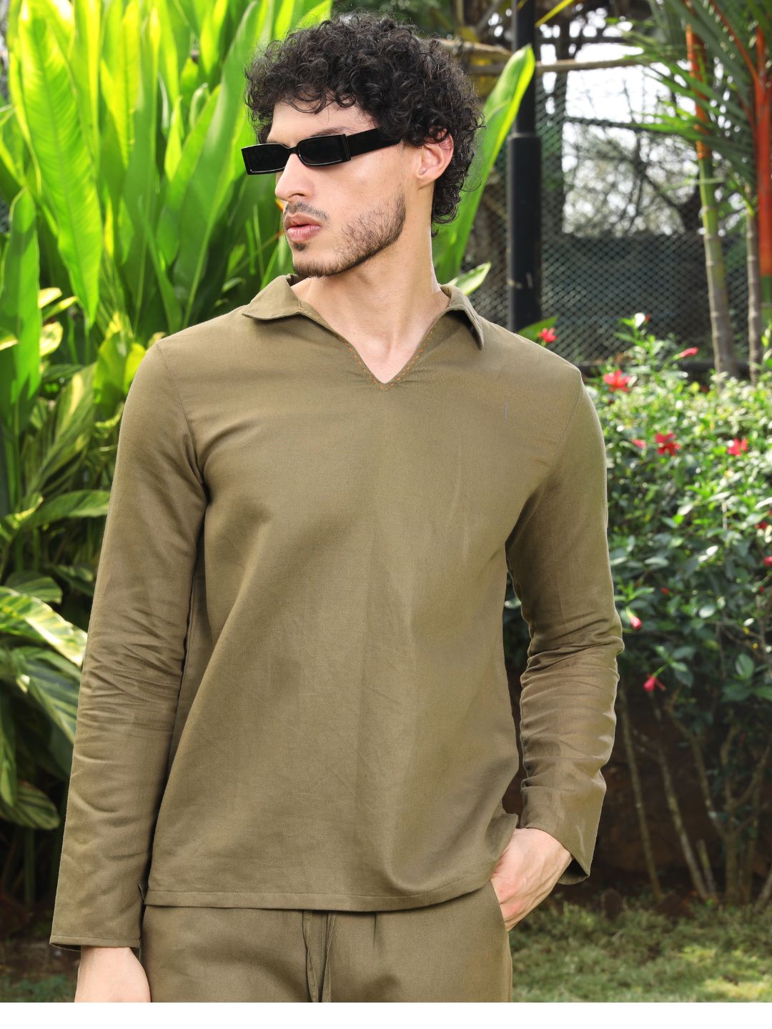 Men's Hemp Full Sleeve Open Collar Kurta