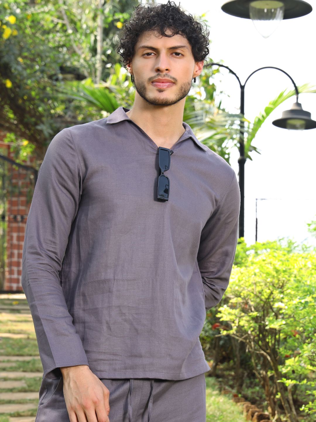 Men's Hemp Full Sleeve Open Collar Kurta