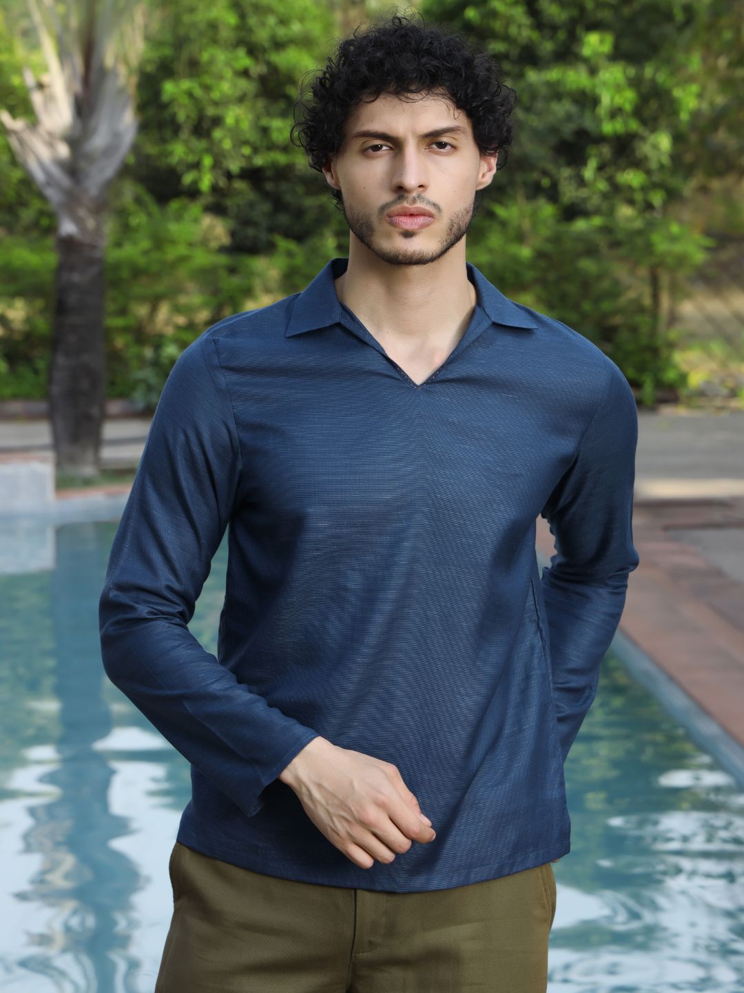 Men's Hemp Full Sleeve Open Collar Kurta