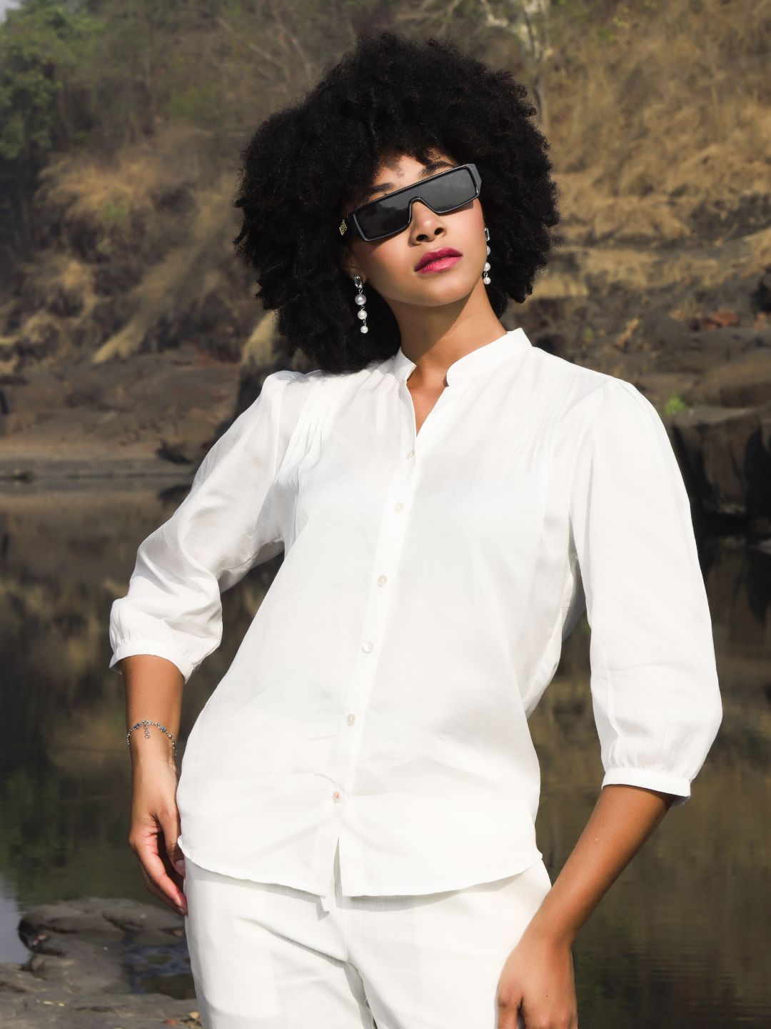 Women's Hemp Shirt with Pintuck Detailing at Front & Back