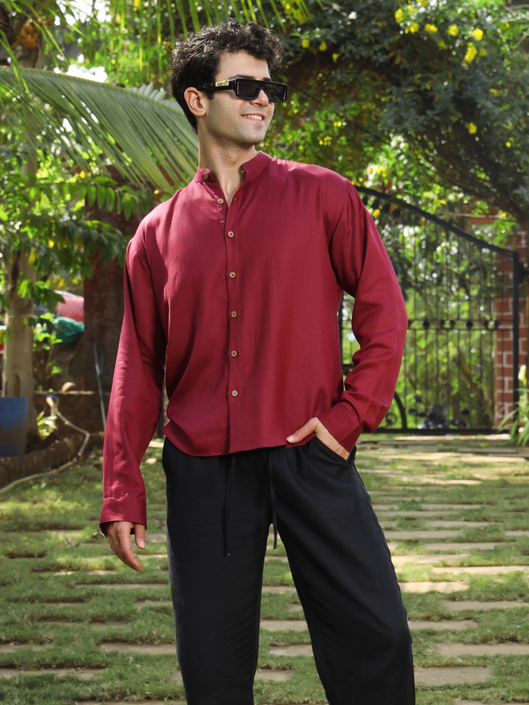 Hemp Full Sleeve Mandarin Collar Shirt