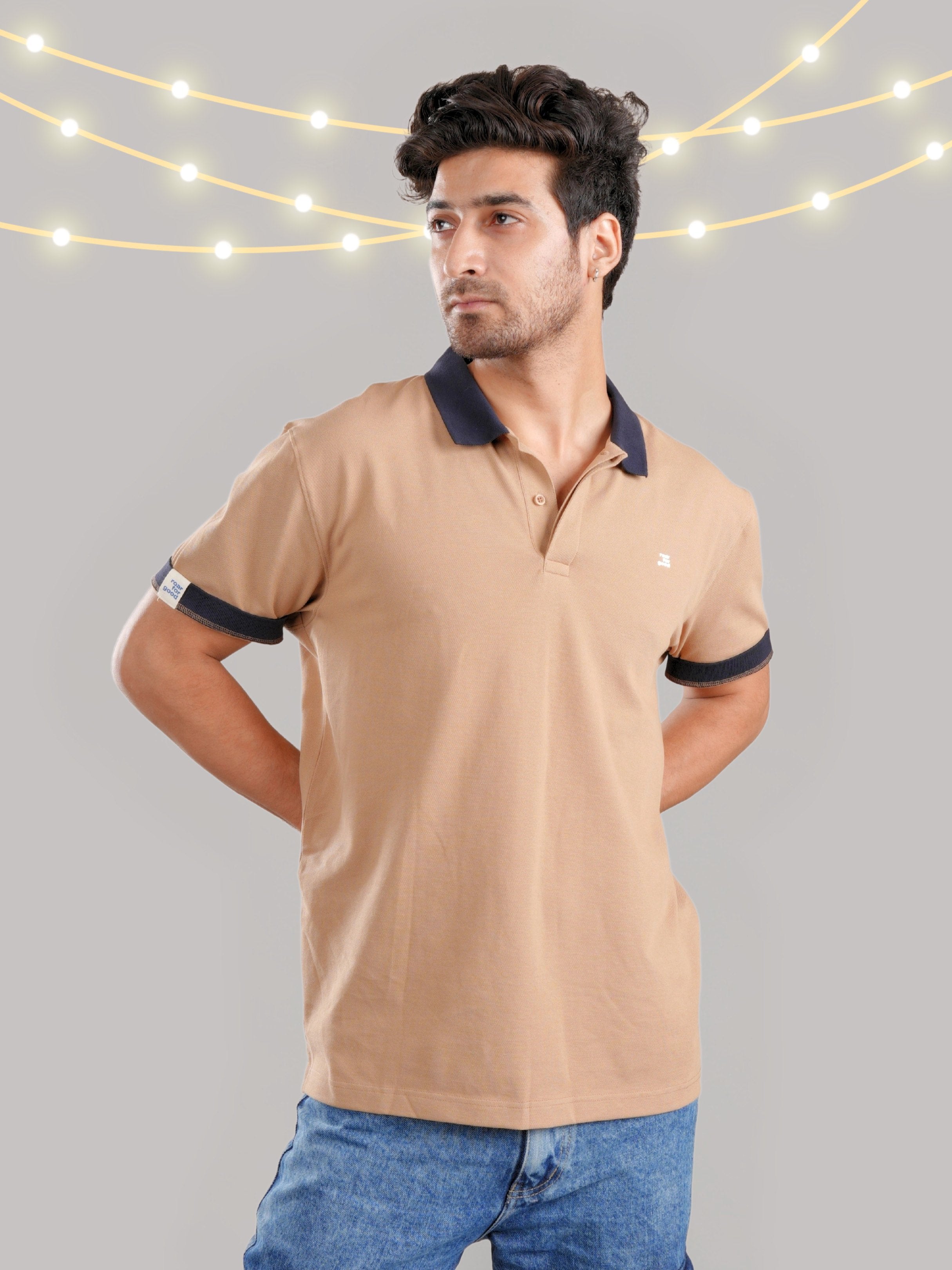 Roar Light Brown Organic Cotton Men's Polo T-Shirt