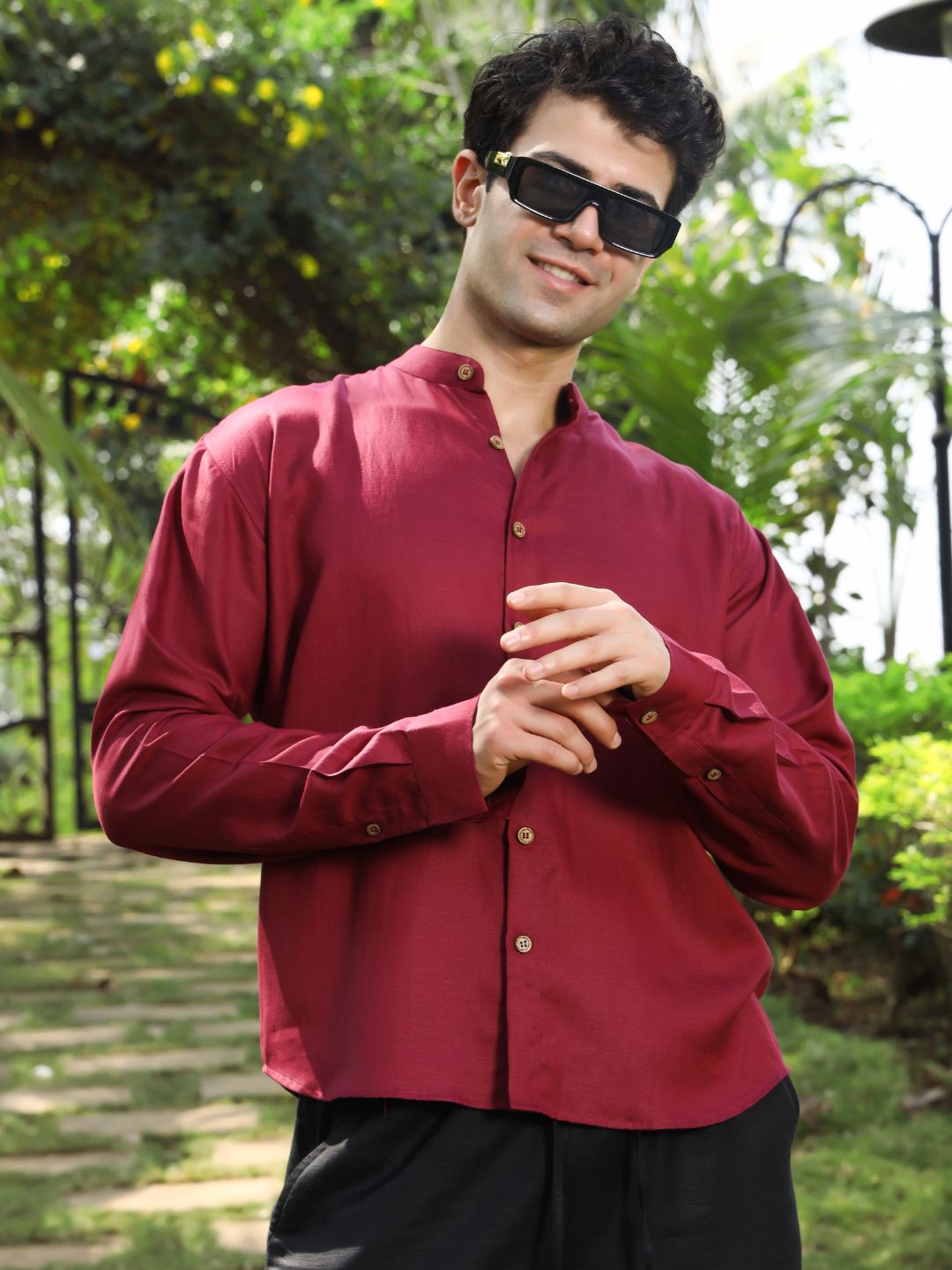 Hemp Full Sleeve Mandarin Collar Shirt