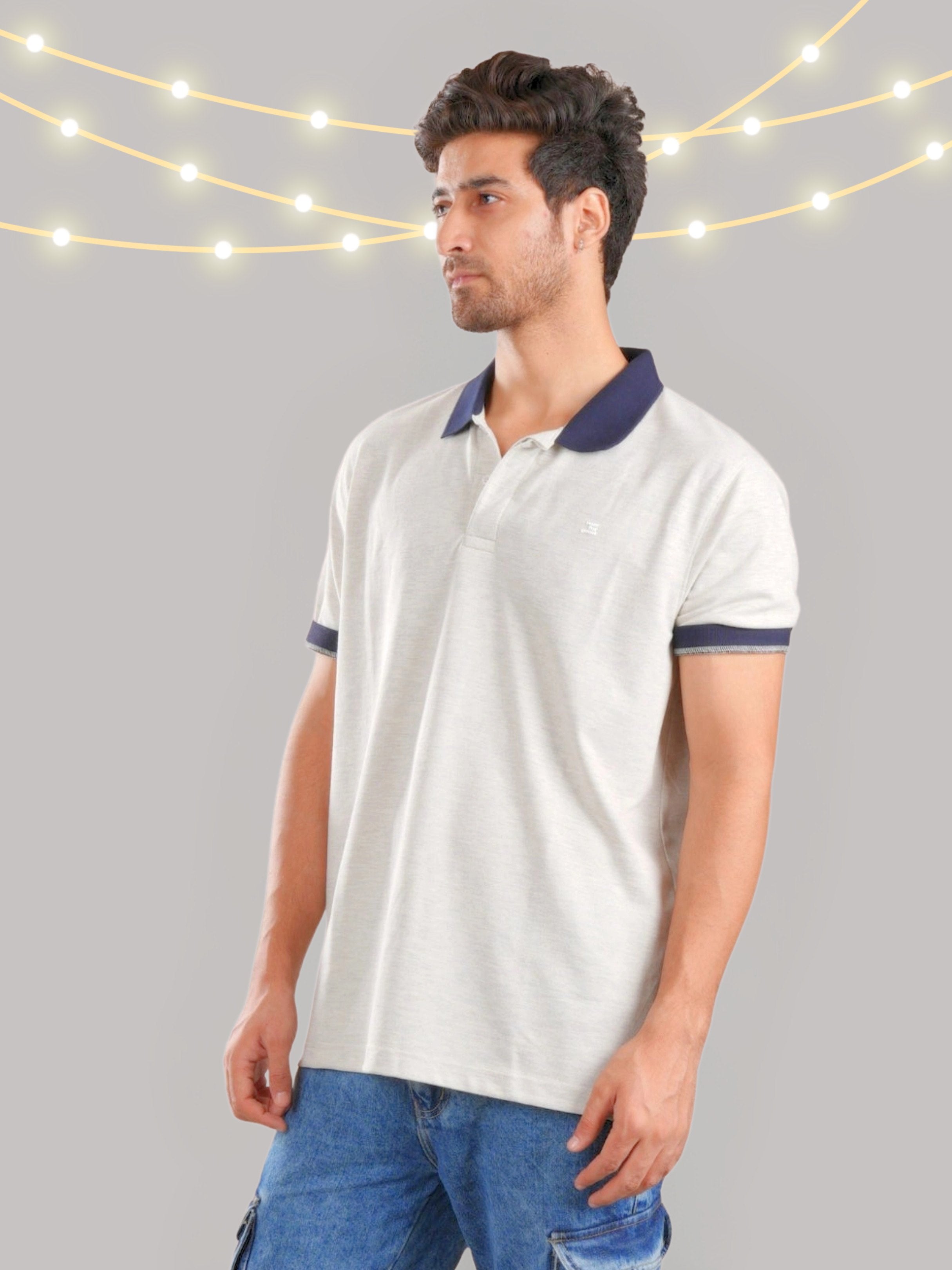 Roar Ecru Melange Organic Cotton Men's Polo T-Shirt