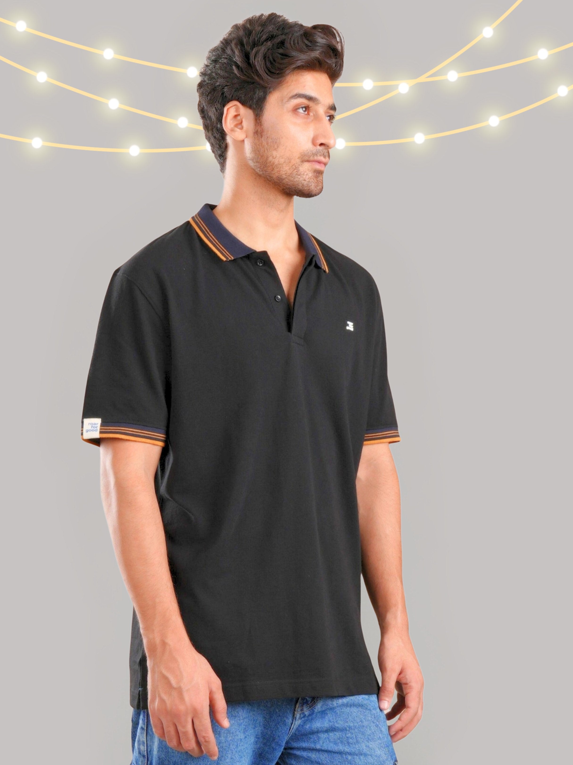Roar Black Organic Cotton Men's Polo T-Shirt