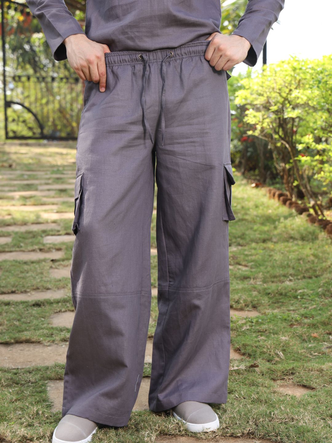 Men's Hemp 6-Pocket Cargo Pants with Elastic & Drawstring Waist