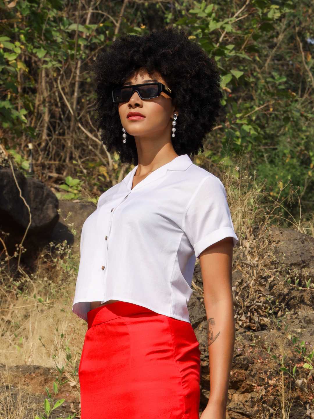 Women's Hemp Half Sleeve Cuban Collar Shirt with Coco Button
