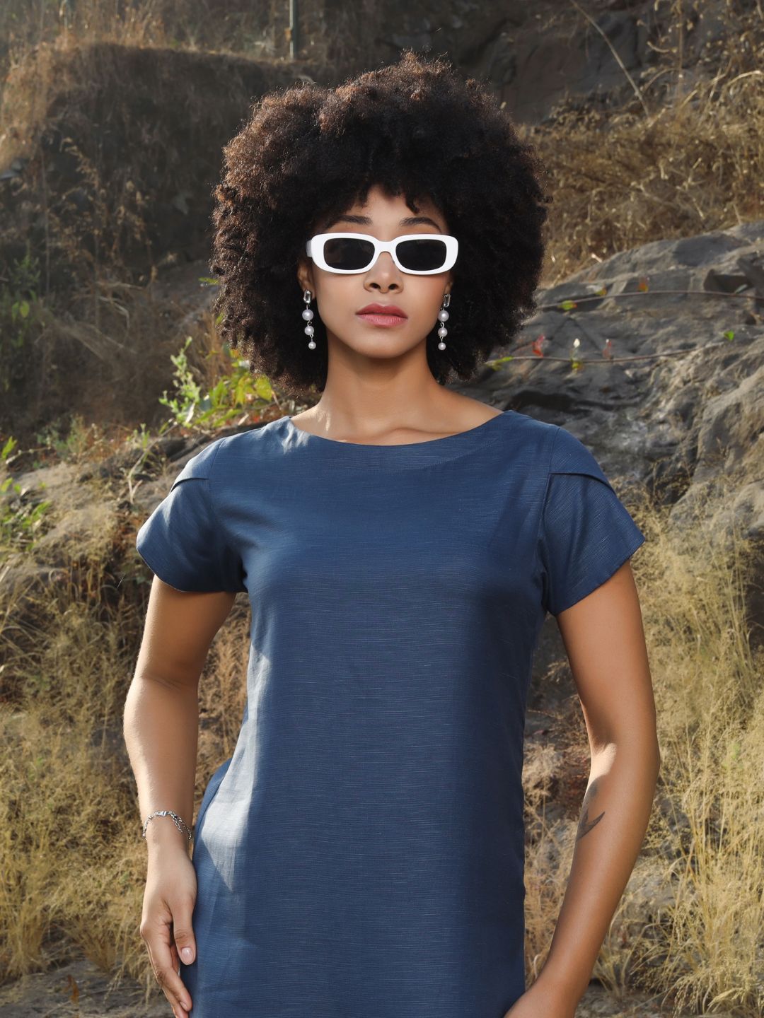 Women's Hemp Free-Flow Dress with Tulip Sleeves