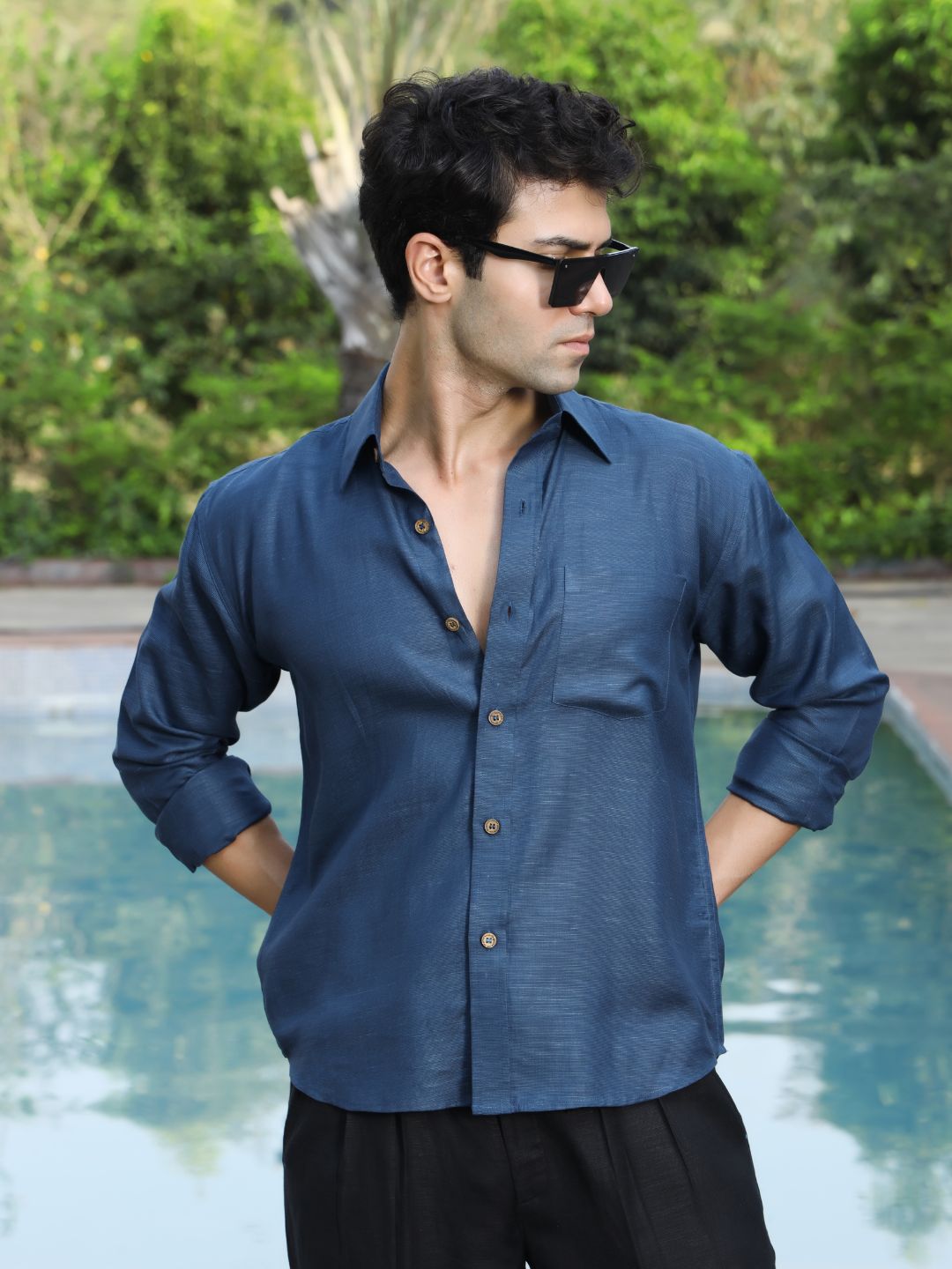 Hemp Full Sleeve Spread Collar Shirt with One Pocket & Coco Button