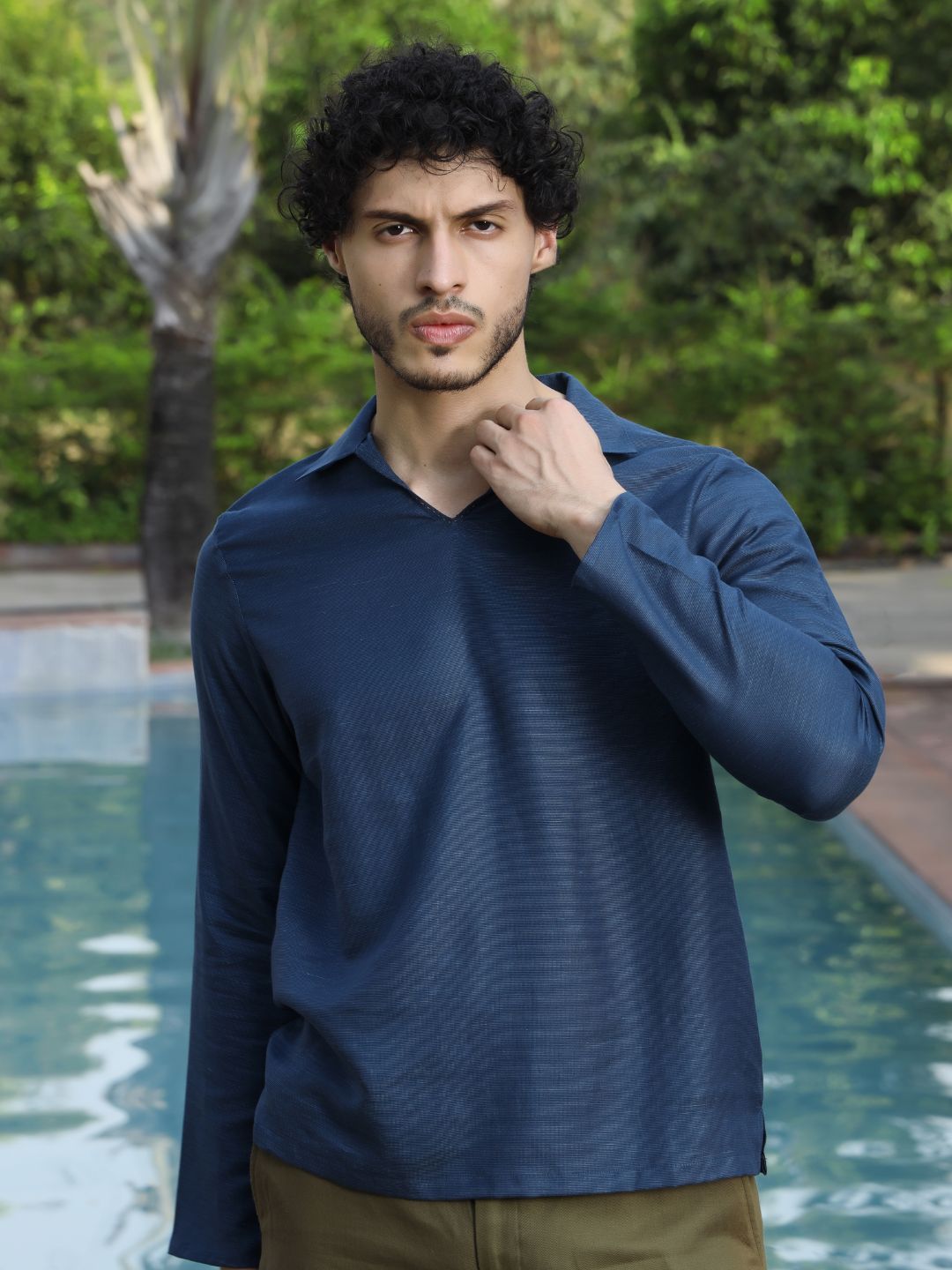 Men's Hemp Full Sleeve Open Collar Kurta
