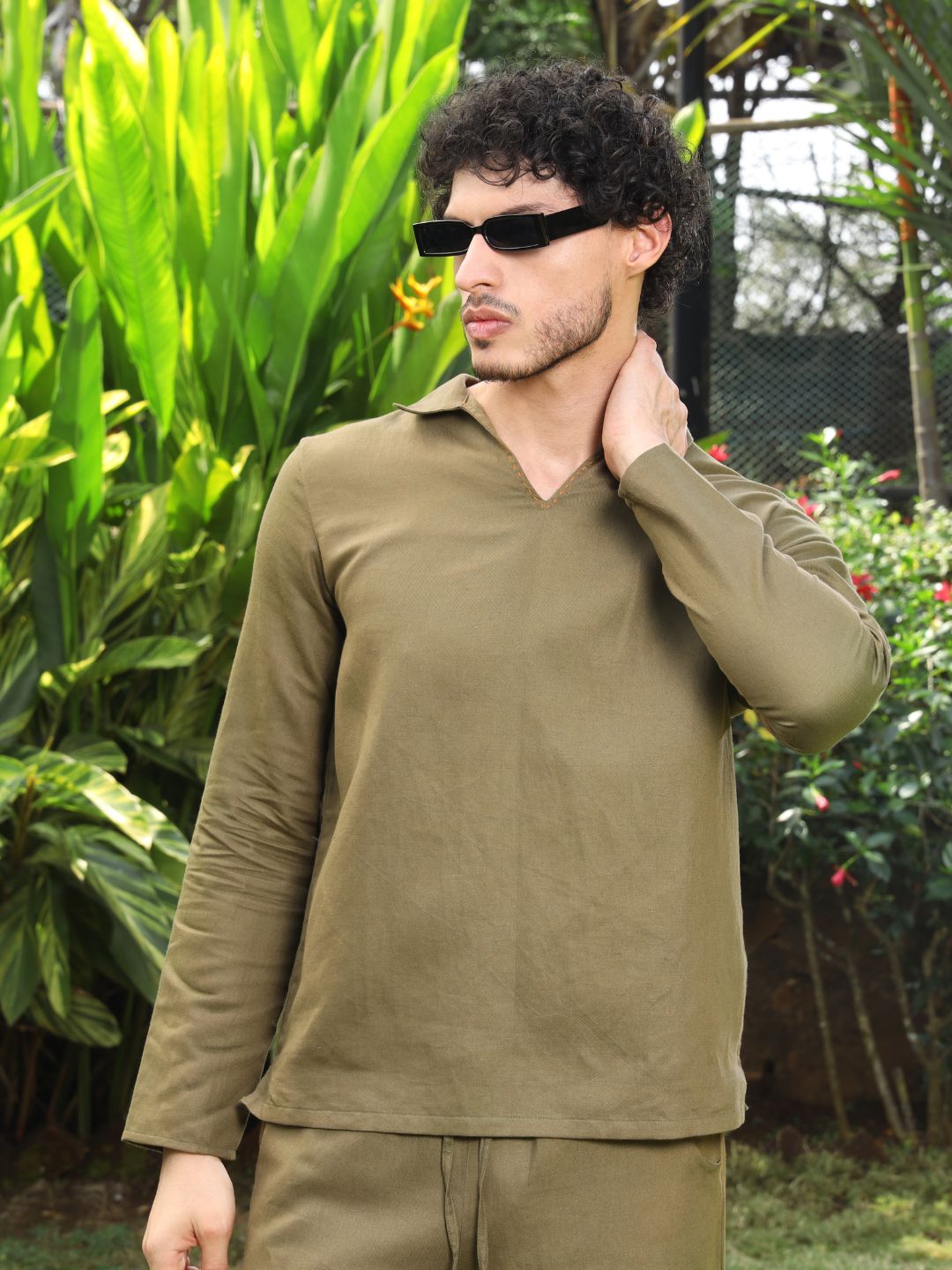 Men's Hemp Full Sleeve Open Collar Kurta