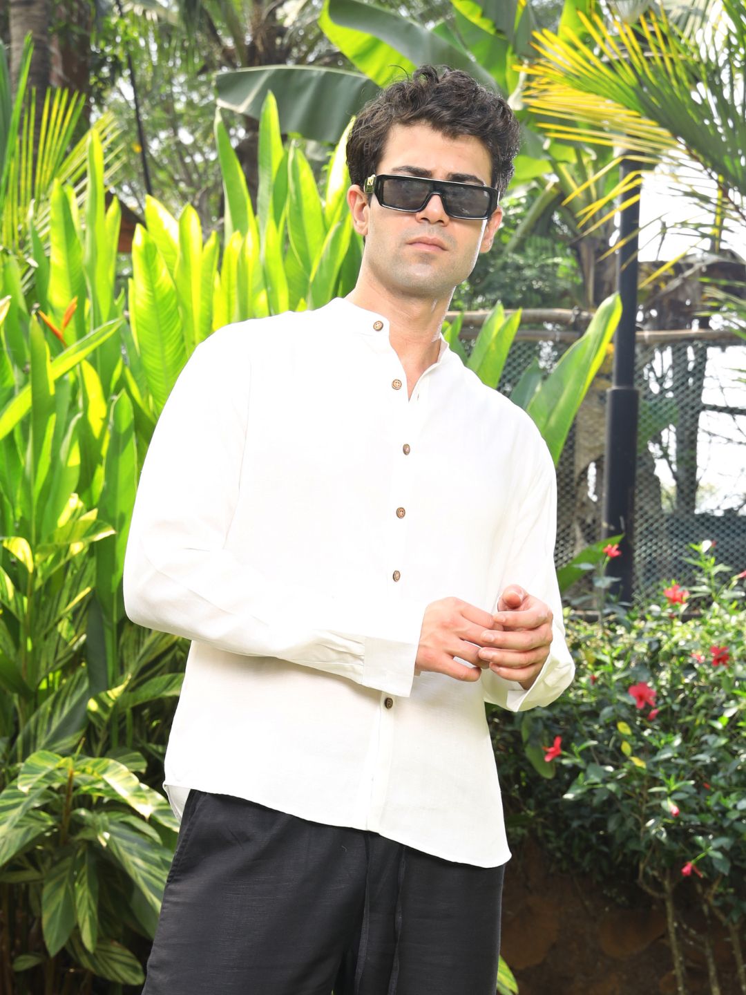 Hemp Full Sleeve Mandarin Collar Shirt
