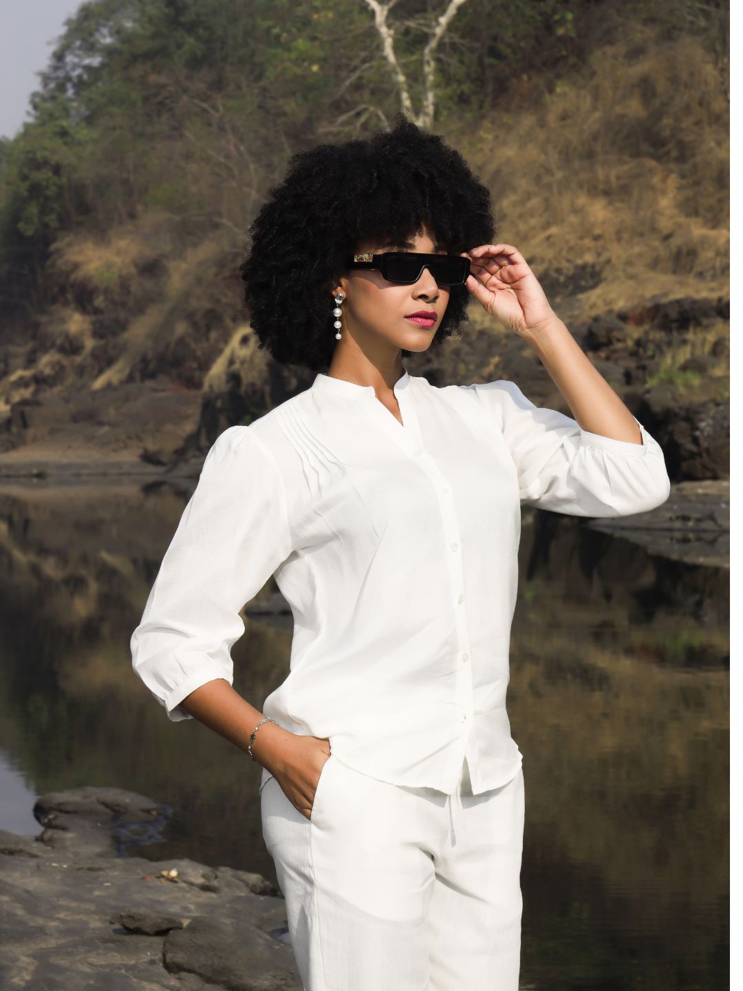Women's Hemp Shirt with Pintuck Detailing at Front & Back