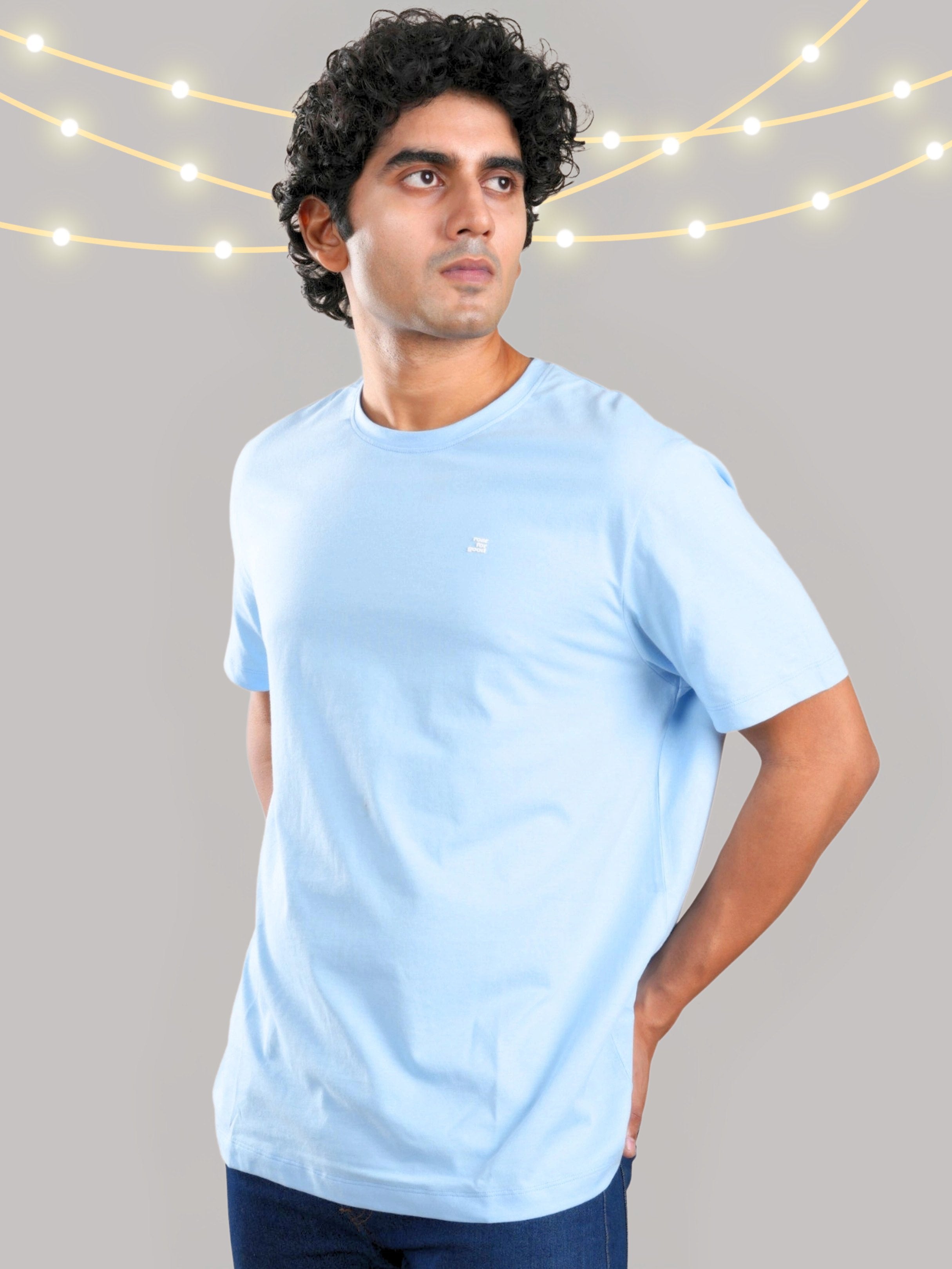 Roar Sky Blue Organic Cotton Crew Neck T-Shirt