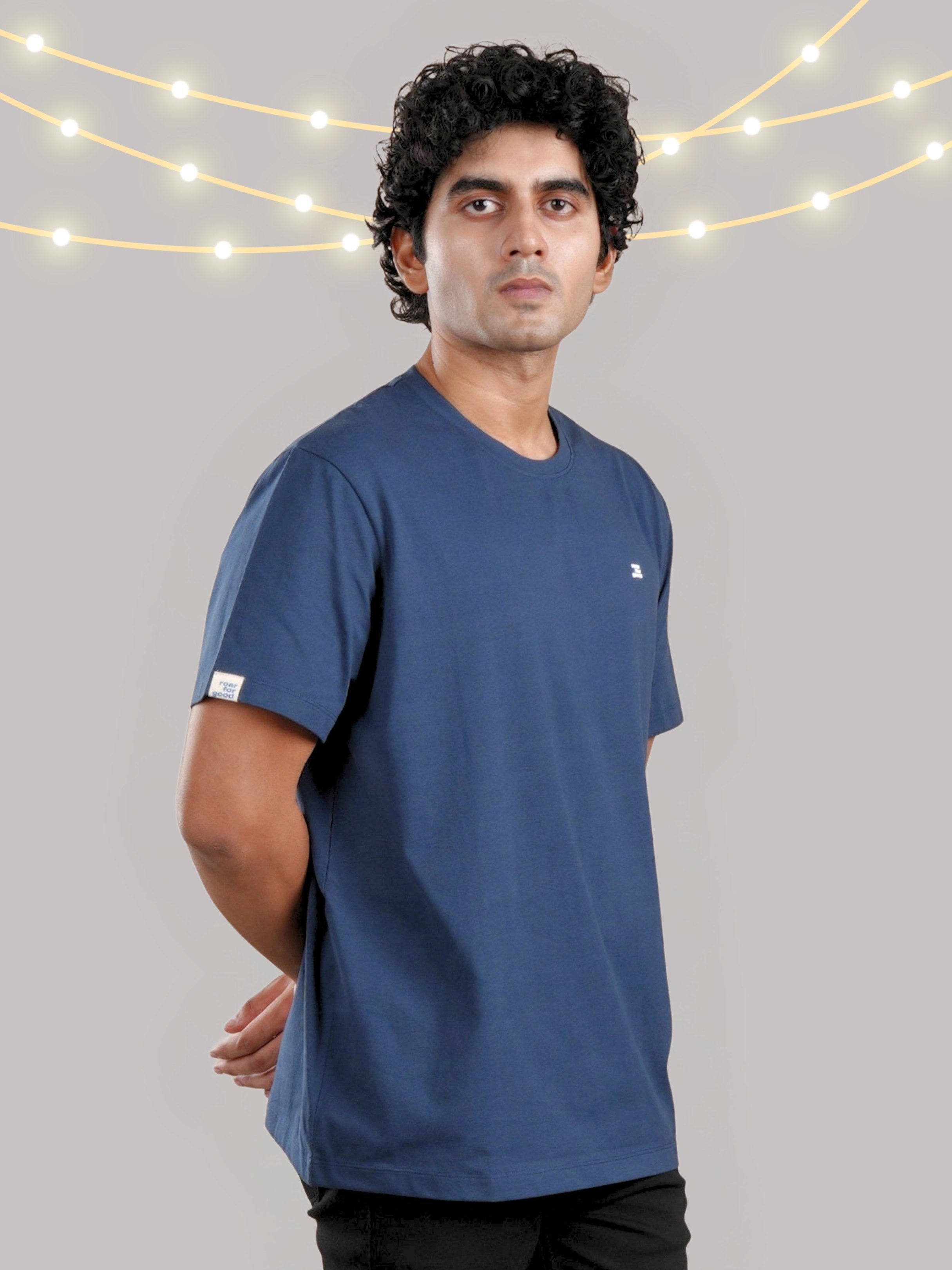 Roar Navy Organic Cotton Crew Neck T-Shirt
