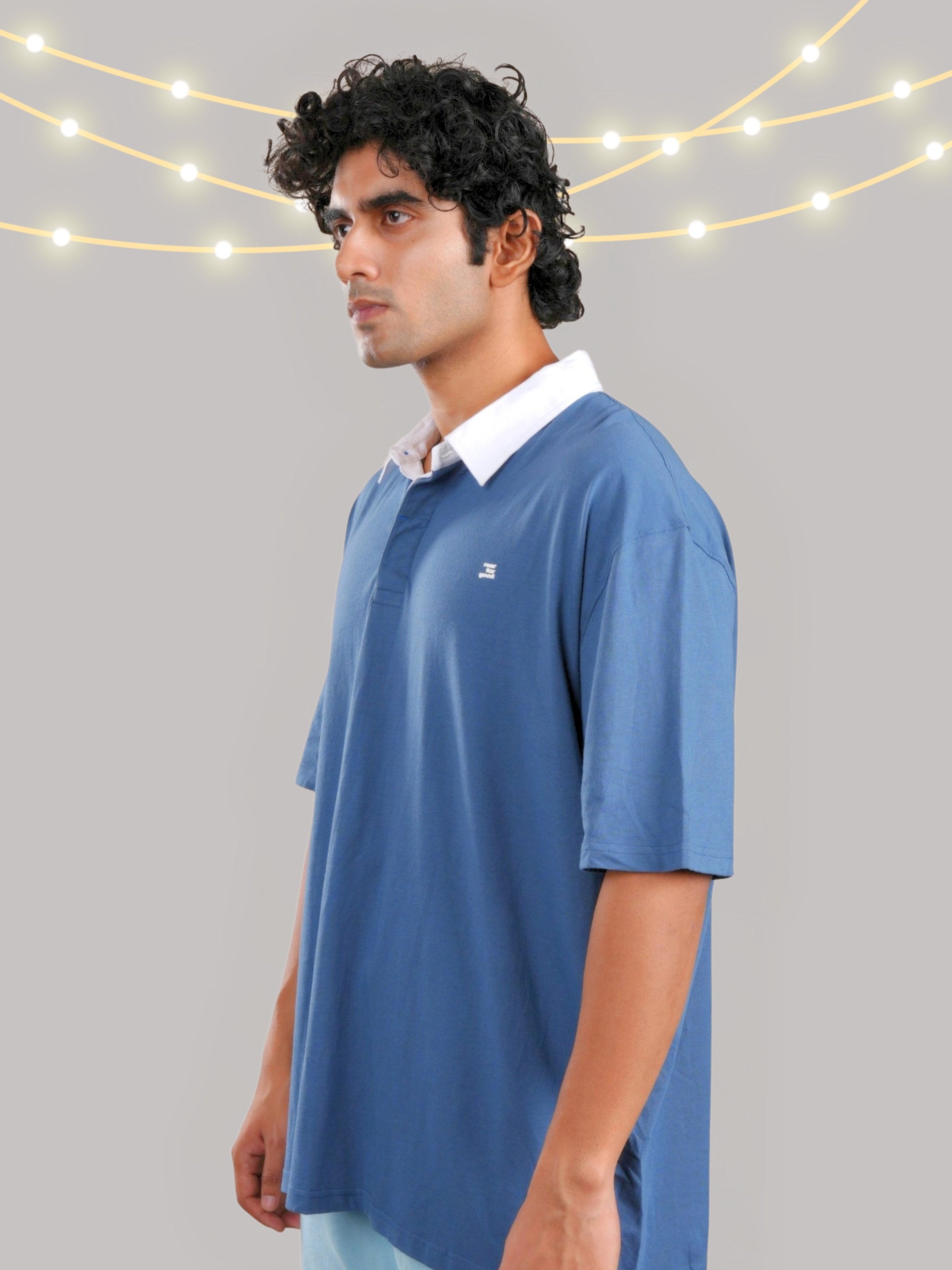 Roar Blue Organic Cotton Men's Polo T-Shirt with Twill Collar