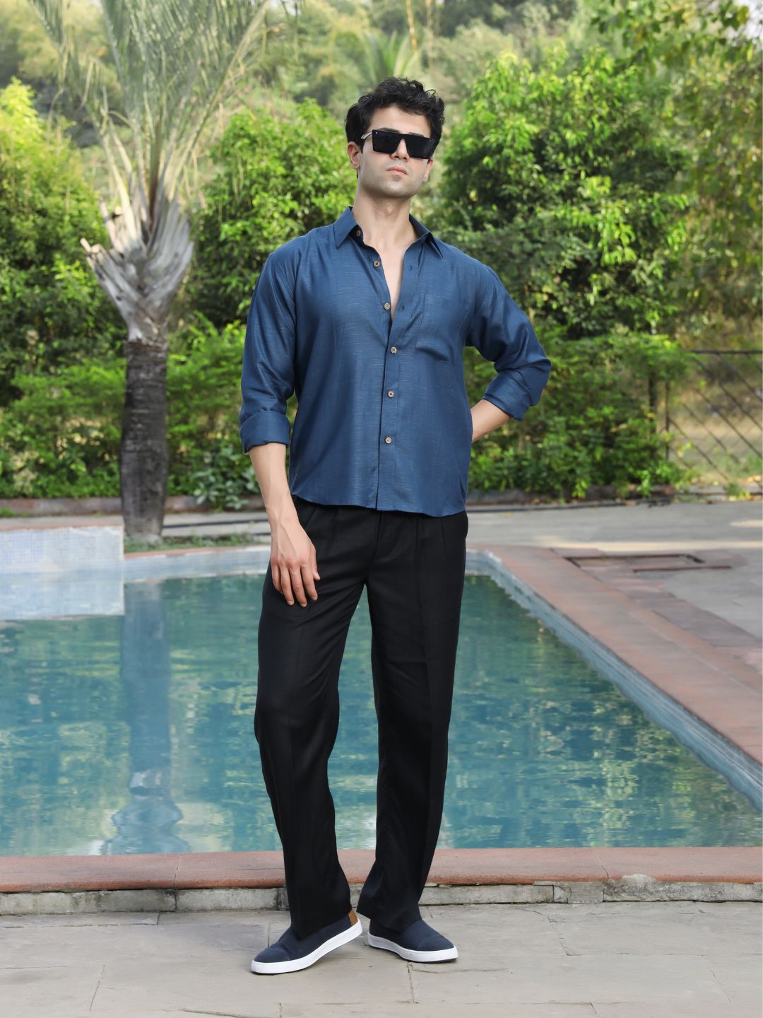 Hemp Full Sleeve Spread Collar Shirt with One Pocket & Coco Button