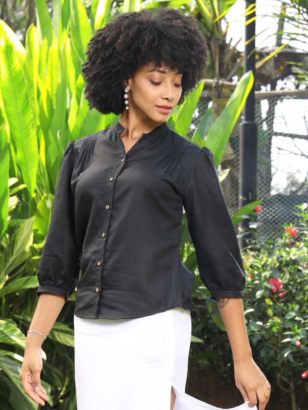 Women's Hemp Shirt with Pintuck Detailing at Front & Back