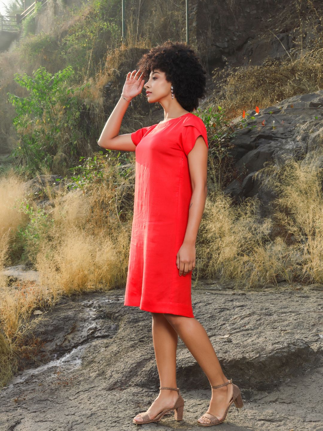 Women's Hemp Free-Flow Dress with Tulip Sleeves