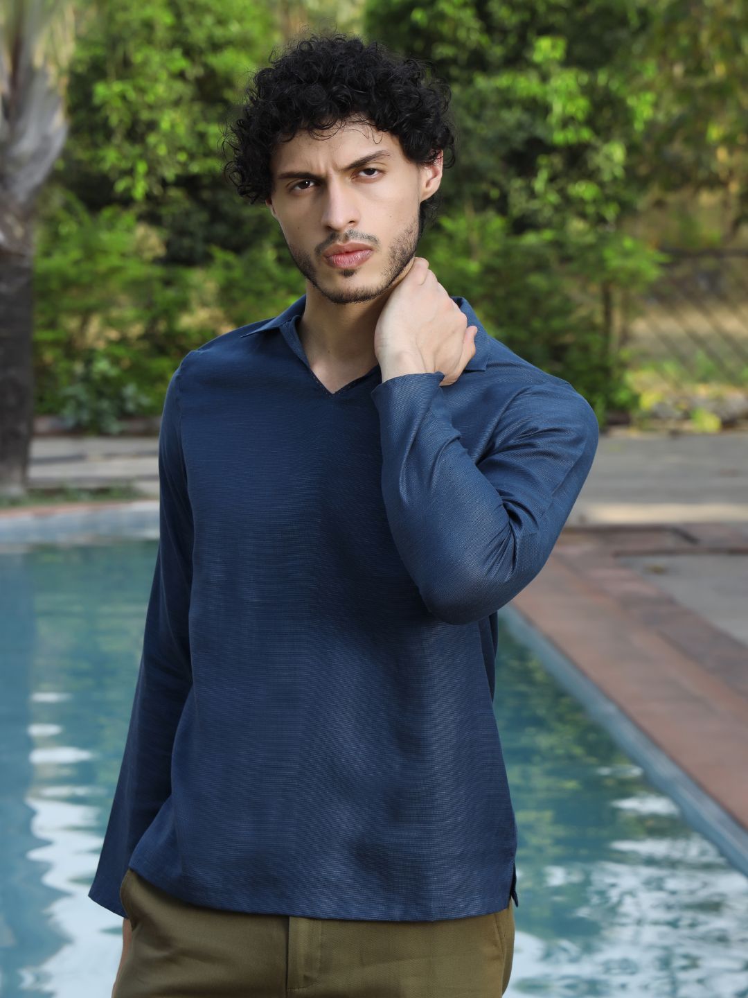Men's Hemp Full Sleeve Open Collar Kurta