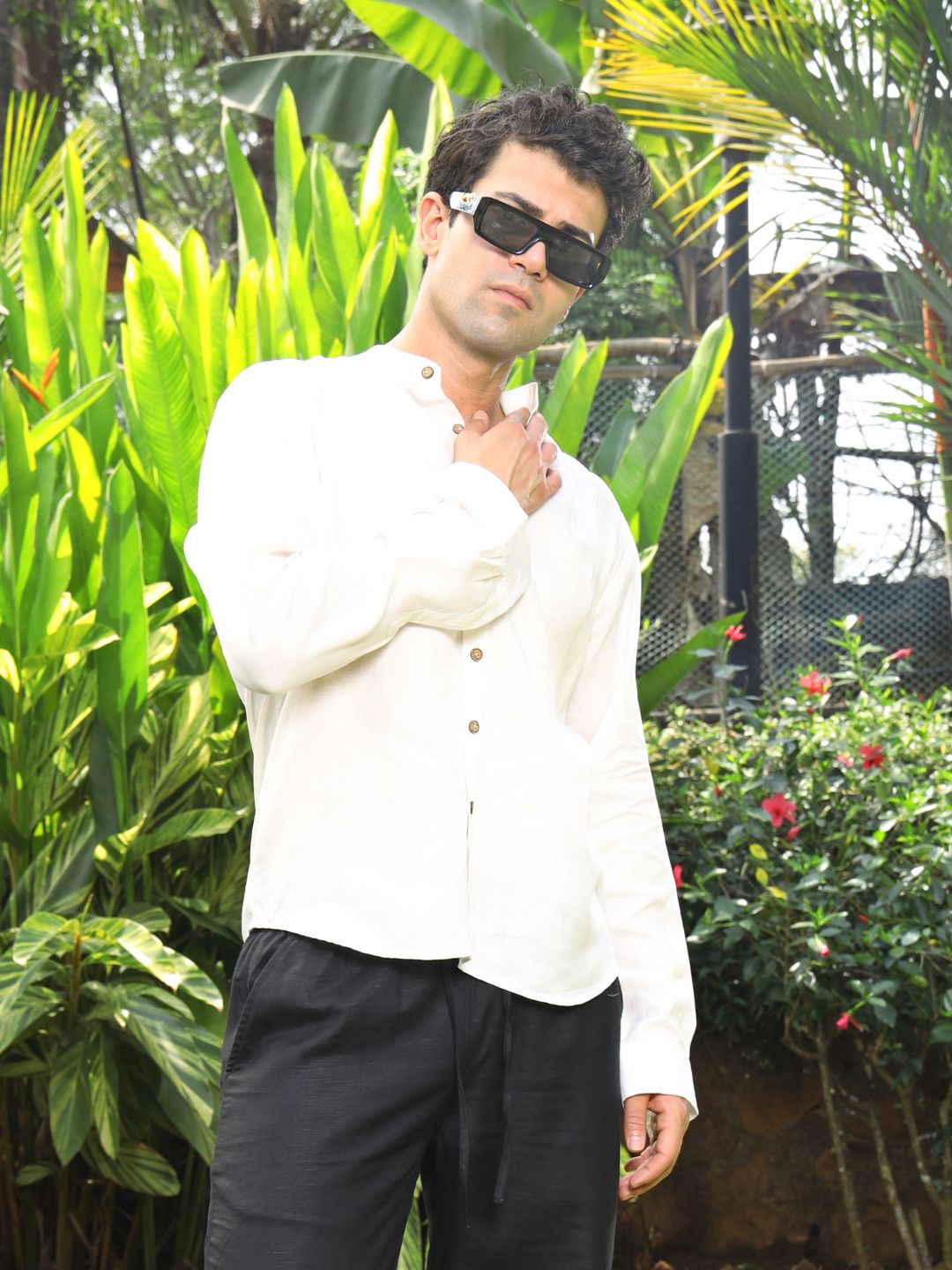 Hemp Full Sleeve Mandarin Collar Shirt