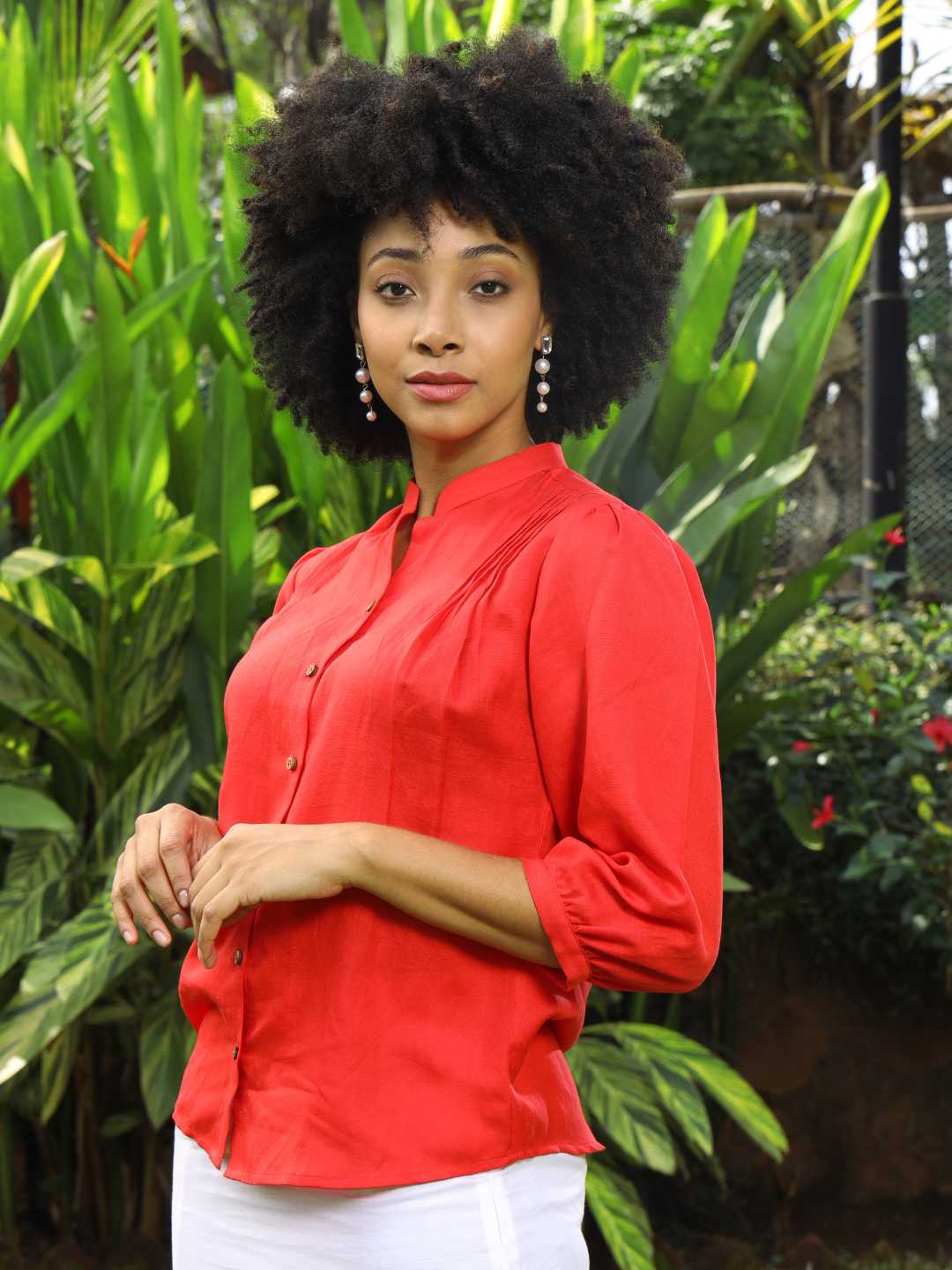Women's Hemp Shirt with Pintuck Detailing at Front & Back
