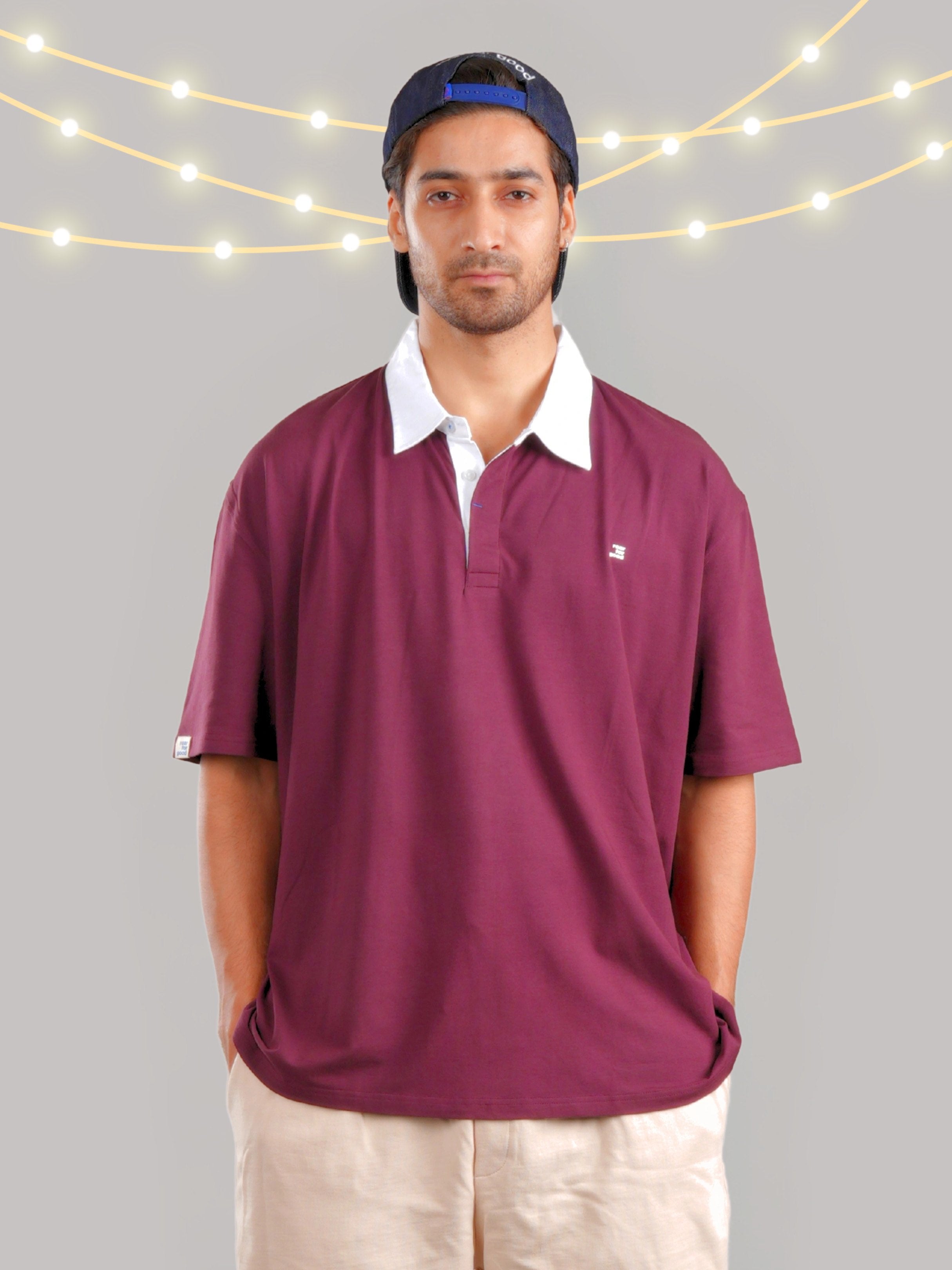 Roar Maroon Organic Cotton Men's Polo T-Shirt with Twill Collar