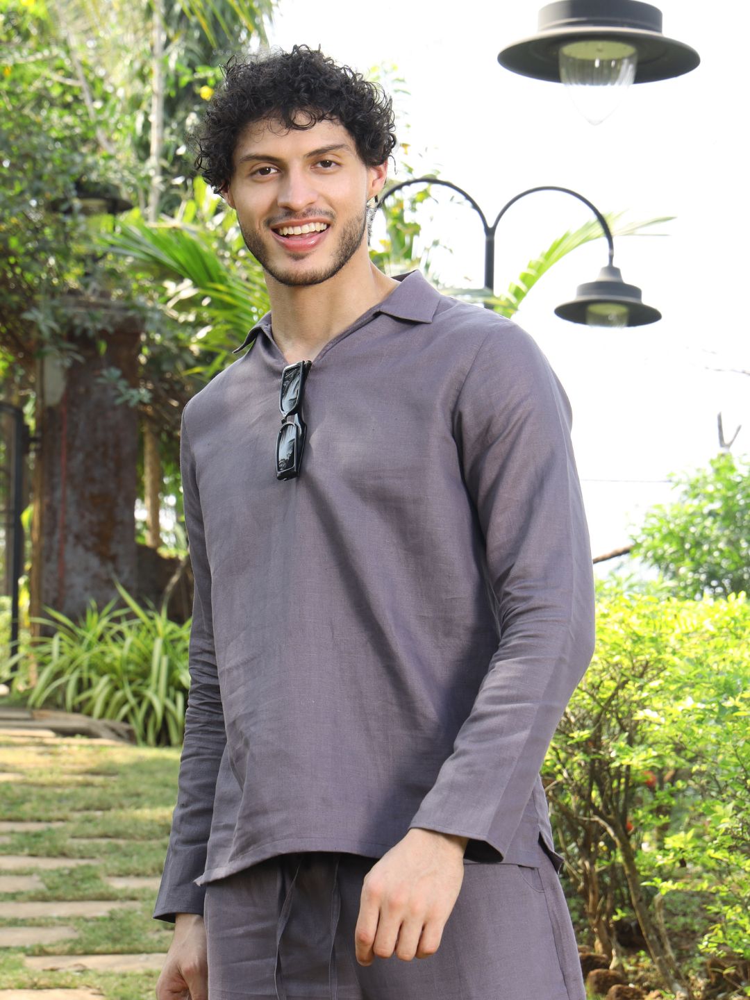 Men's Hemp Full Sleeve Open Collar Kurta