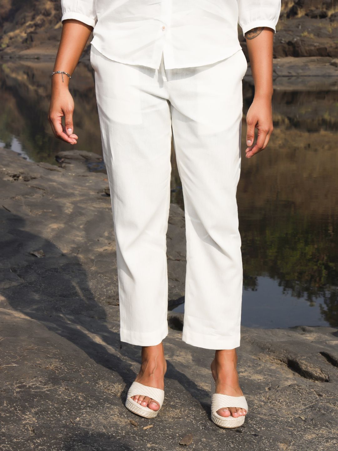 Women's Hemp Capri Pants with Drawstring Waist