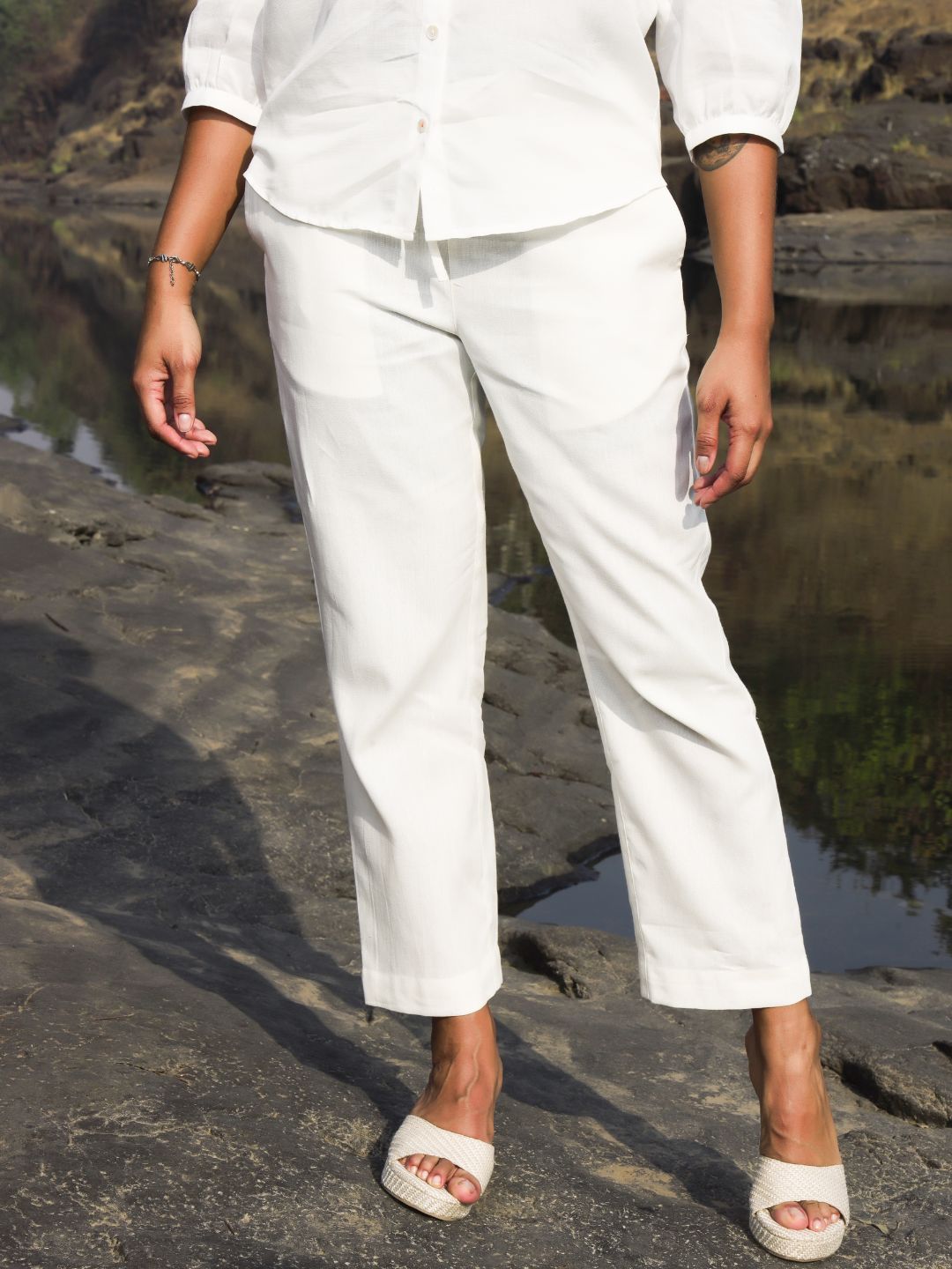 Women's Hemp Capri Pants with Drawstring Waist
