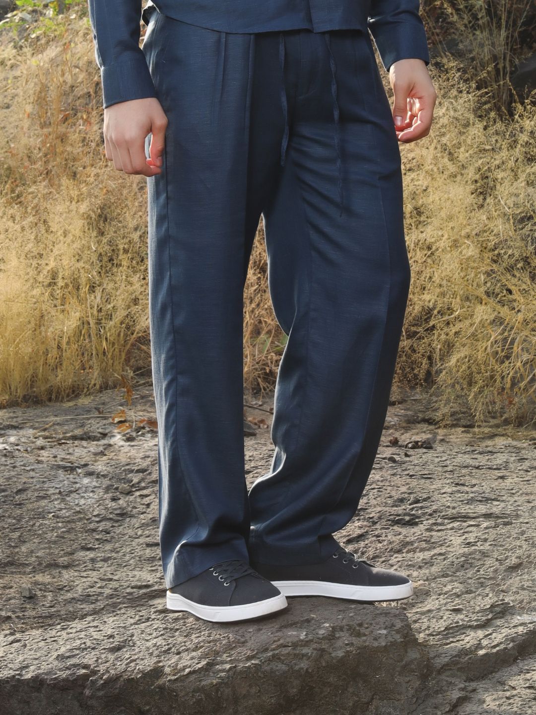 Men's Hemp Front Pleated Trouser With Drawstring