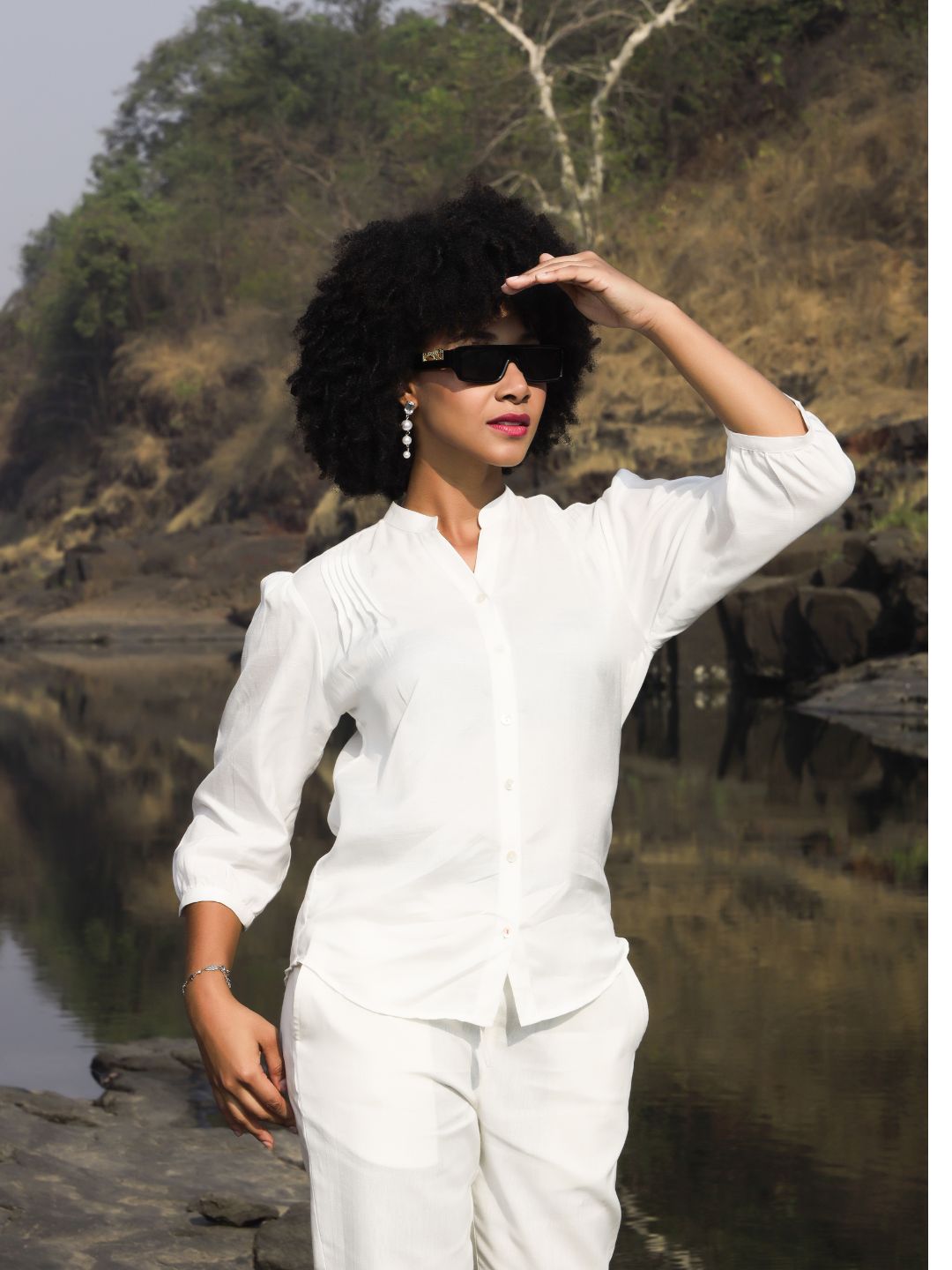 Women's Hemp Shirt with Pintuck Detailing at Front & Back