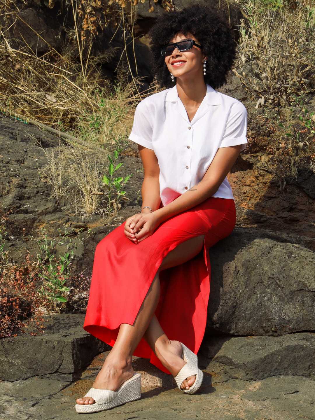 Women's Hemp Half Sleeve Cuban Collar Shirt with Coco Button