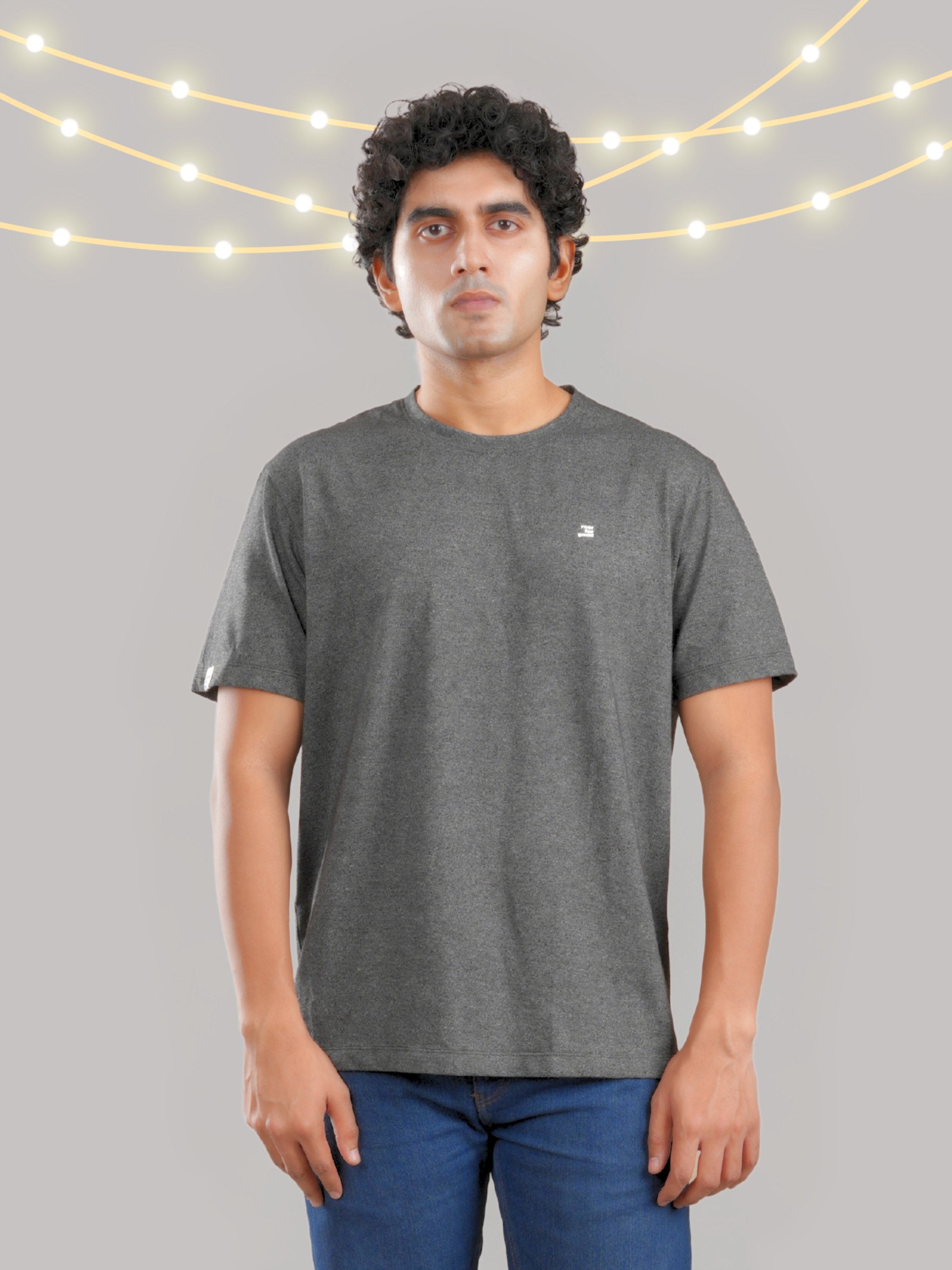 Roar Black Melange Organic Cotton Crew Neck T-Shirt