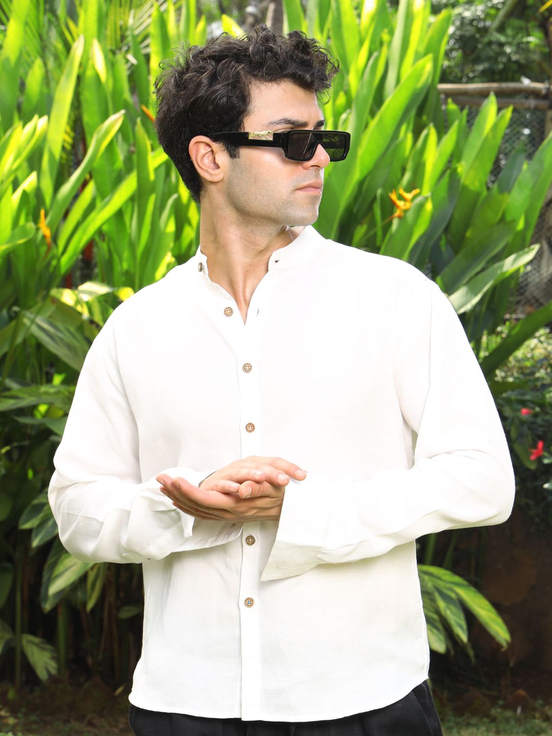 Hemp Full Sleeve Mandarin Collar Shirt