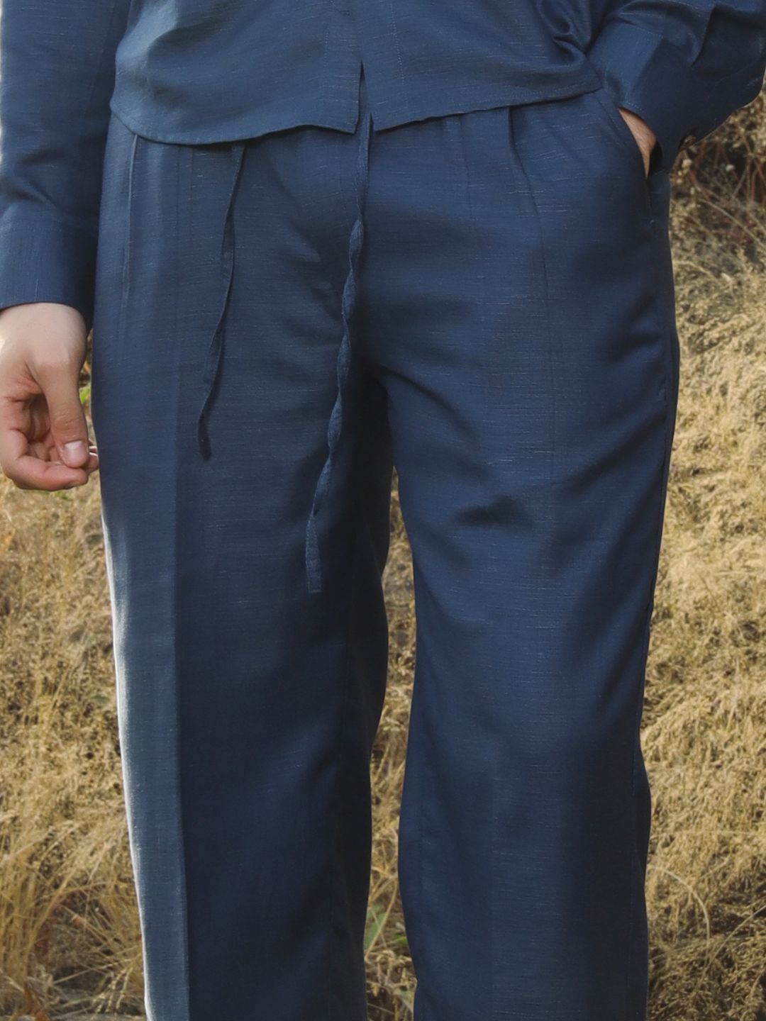Men's Hemp Front Pleated Trouser With Drawstring