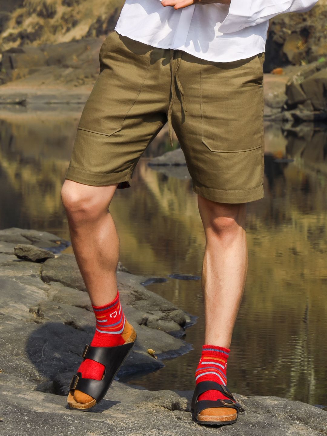 Men's Hemp Shorts with Drawstring & Designed Turn-Up Hem