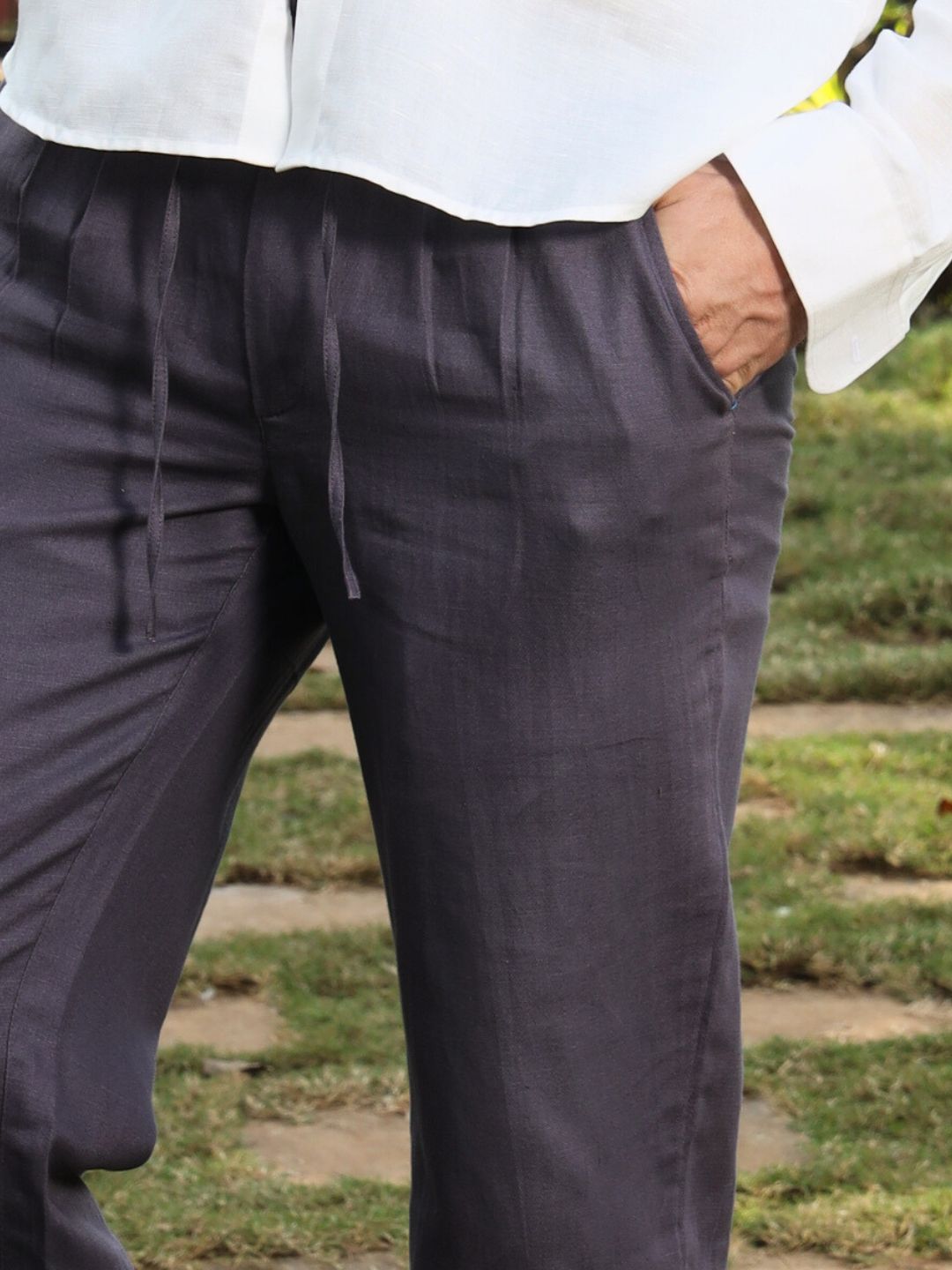 Men's Hemp Front Pleated Trouser with Drawstring